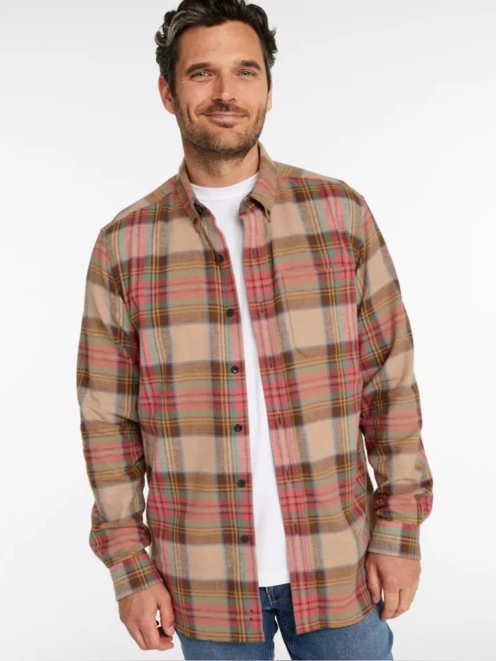 L.L Bean Scotch Plaid Flannel Shirt In Antique Tartan  Sz L Regular 100% Cotton